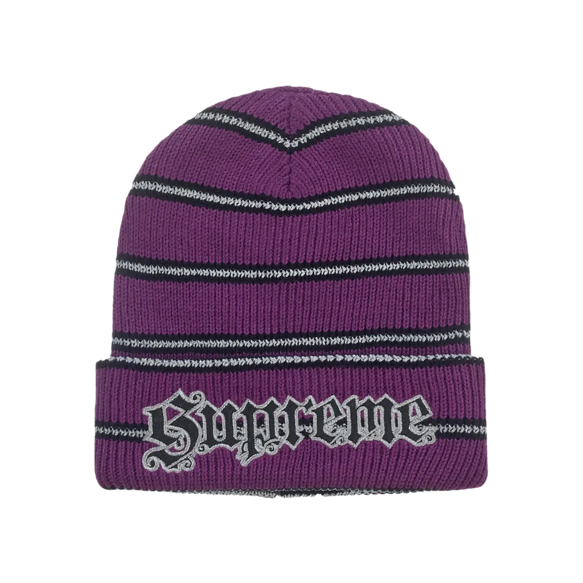 Supreme Metallic Stripe Beanie Purple