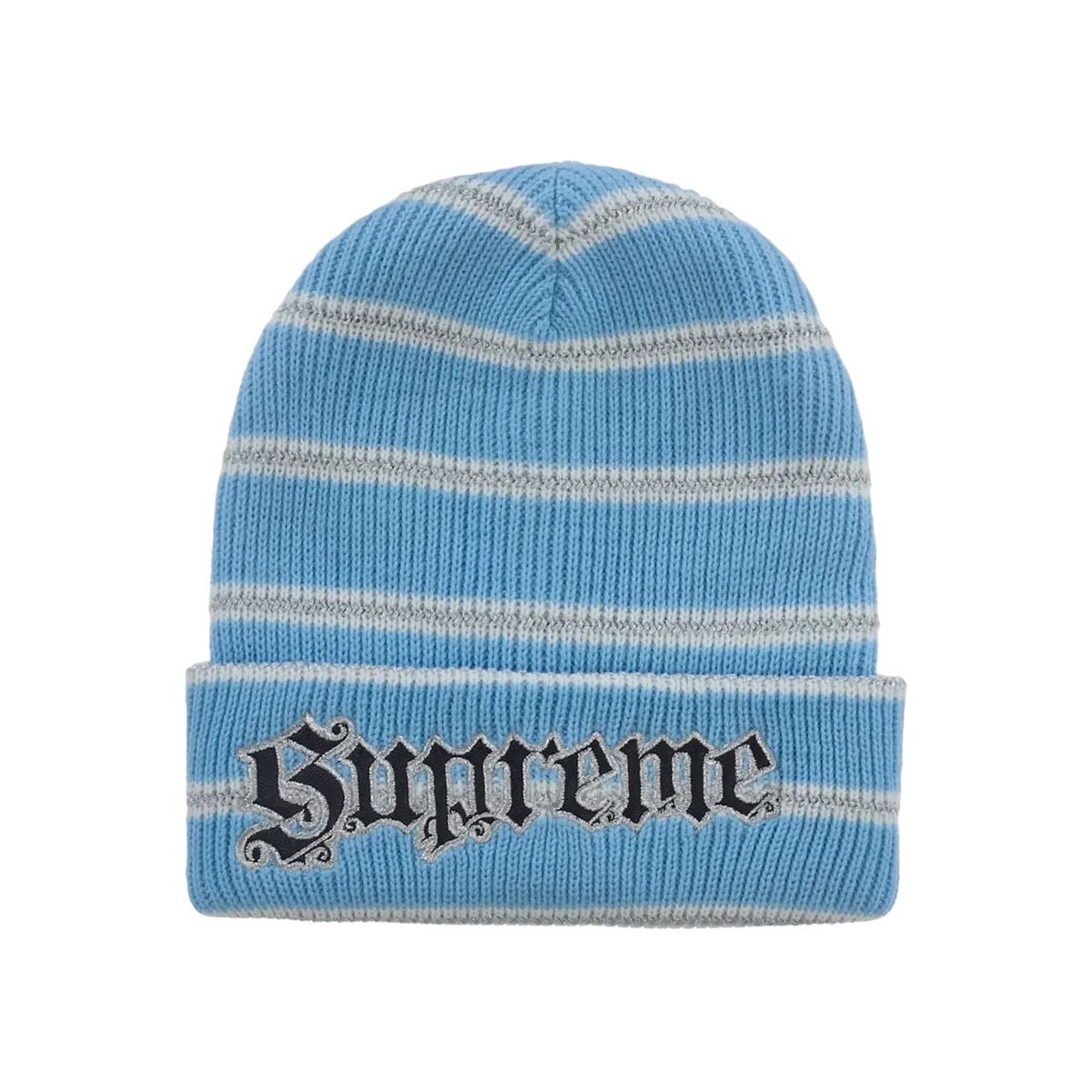 Supreme Metallic Stripe Beanie Light Blue